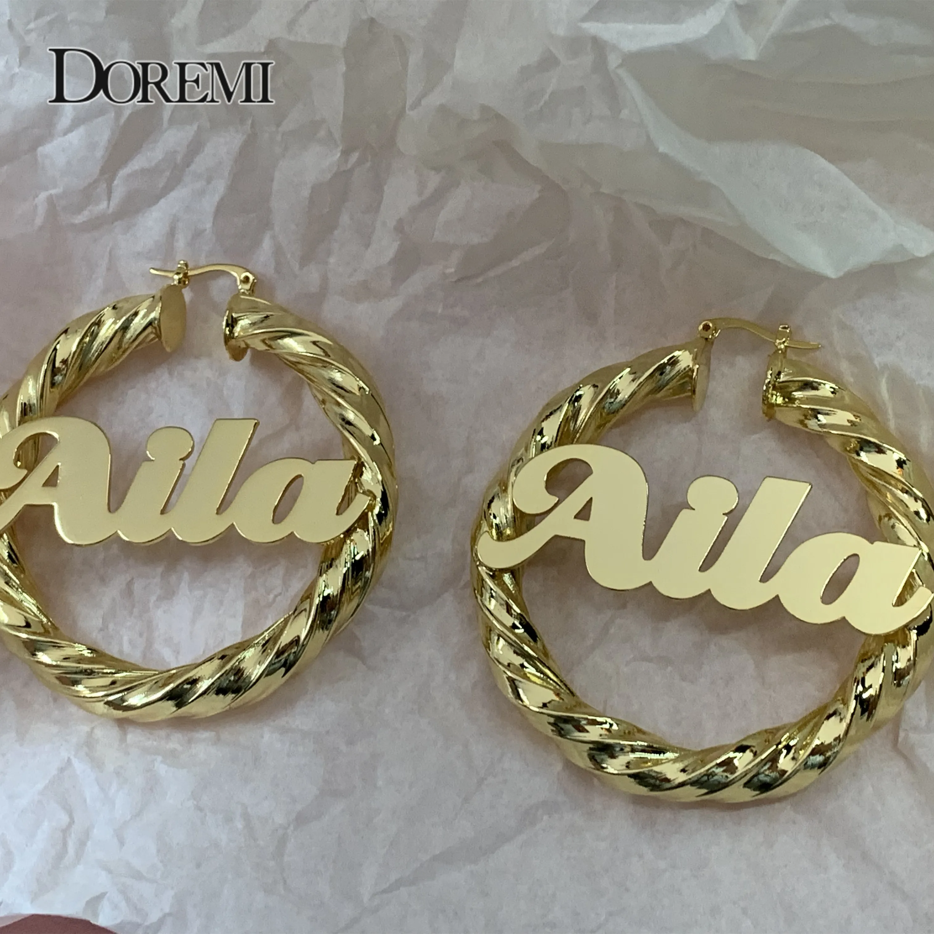 DOREMI 55mm Sexy Name Earrings Customizable Number Logo Customize Earrings Custom Hoops Statement Custom Jewelry Best Gift Women