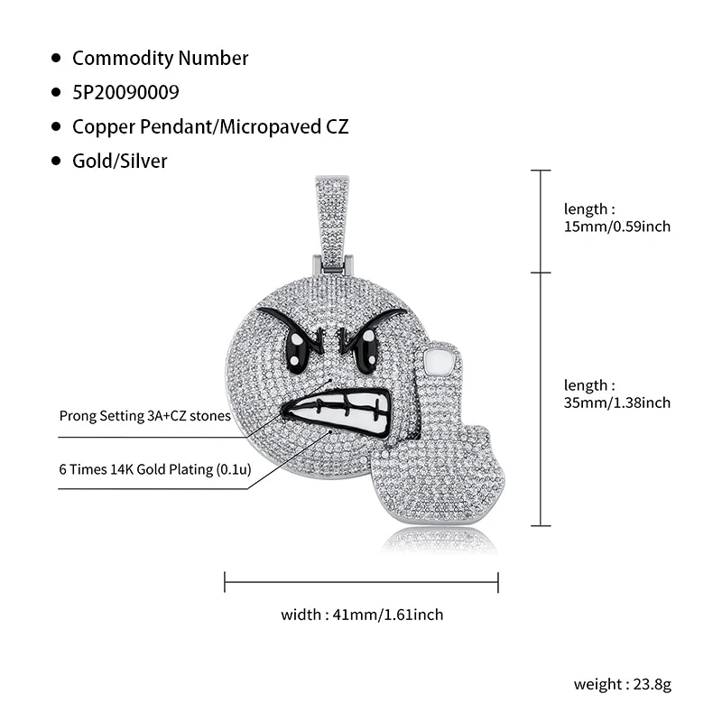 JINAO New Angry Expression Hip Hop Fashion Pendant Necklace High Quality Iced Out Micropavé Cubic Zirconia Jewelry For Gift