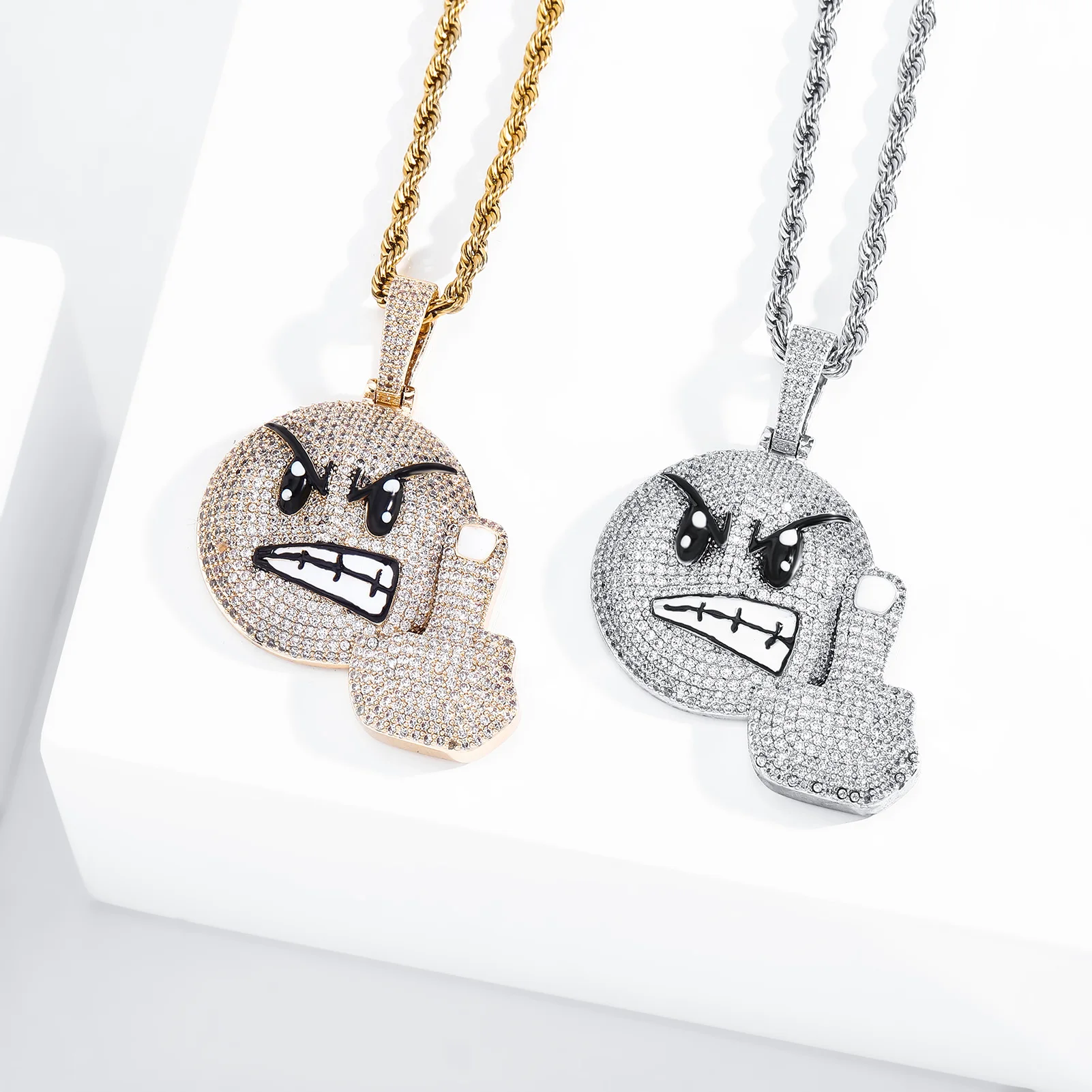 JINAO New Angry Expression Hip Hop Fashion Pendant Necklace High Quality Iced Out Micropavé Cubic Zirconia Jewelry For Gift