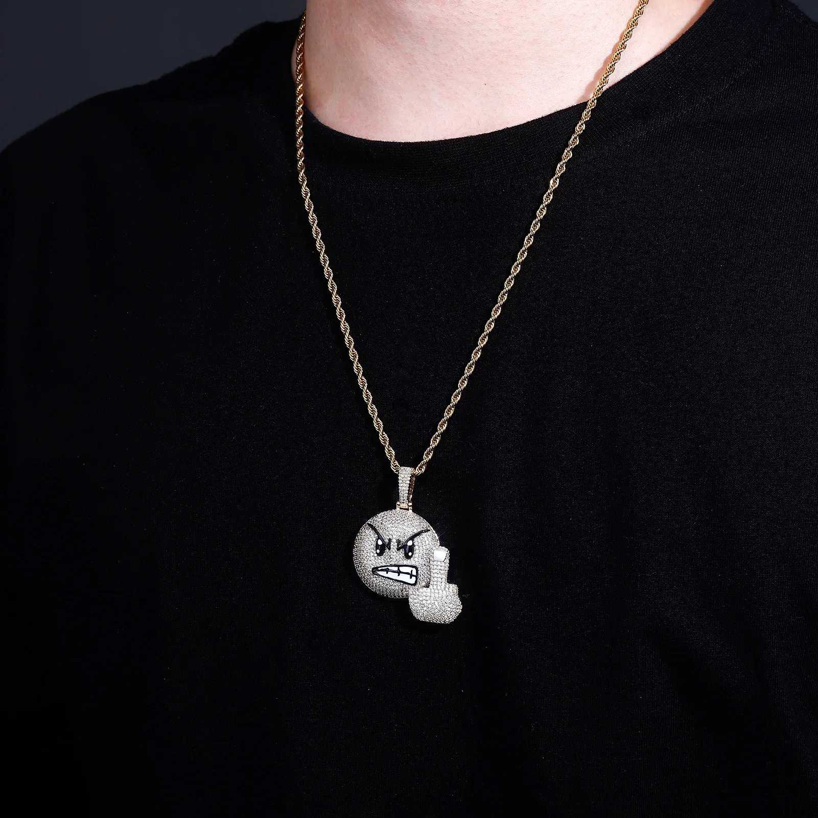 JINAO New Angry Expression Hip Hop Fashion Pendant Necklace High Quality Iced Out Micropavé Cubic Zirconia Jewelry For Gift