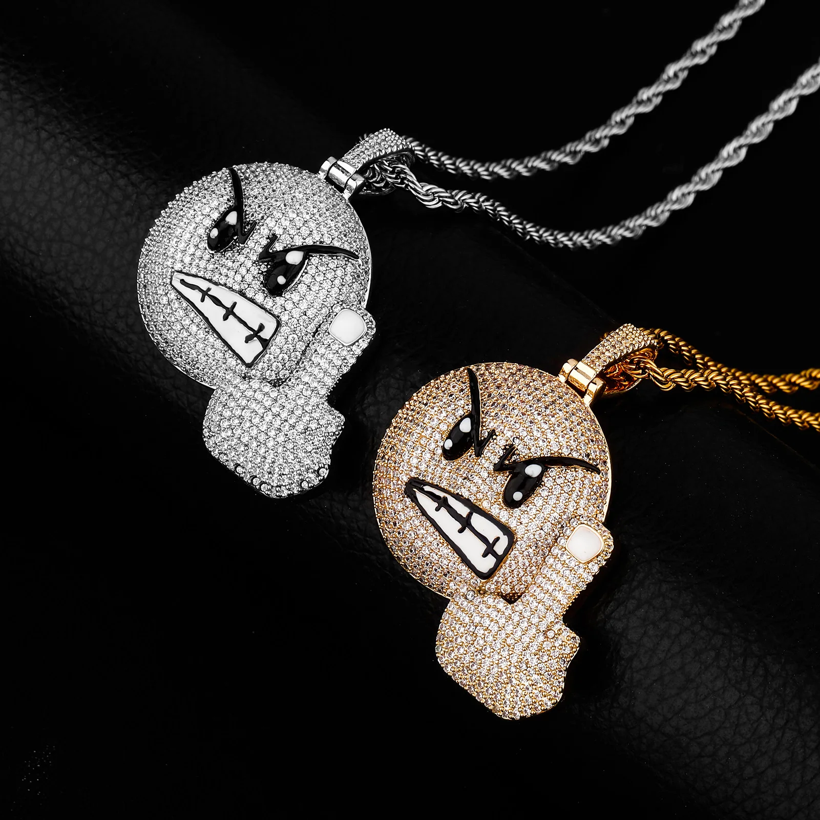 JINAO New Angry Expression Hip Hop Fashion Pendant Necklace High Quality Iced Out Micropavé Cubic Zirconia Jewelry For Gift