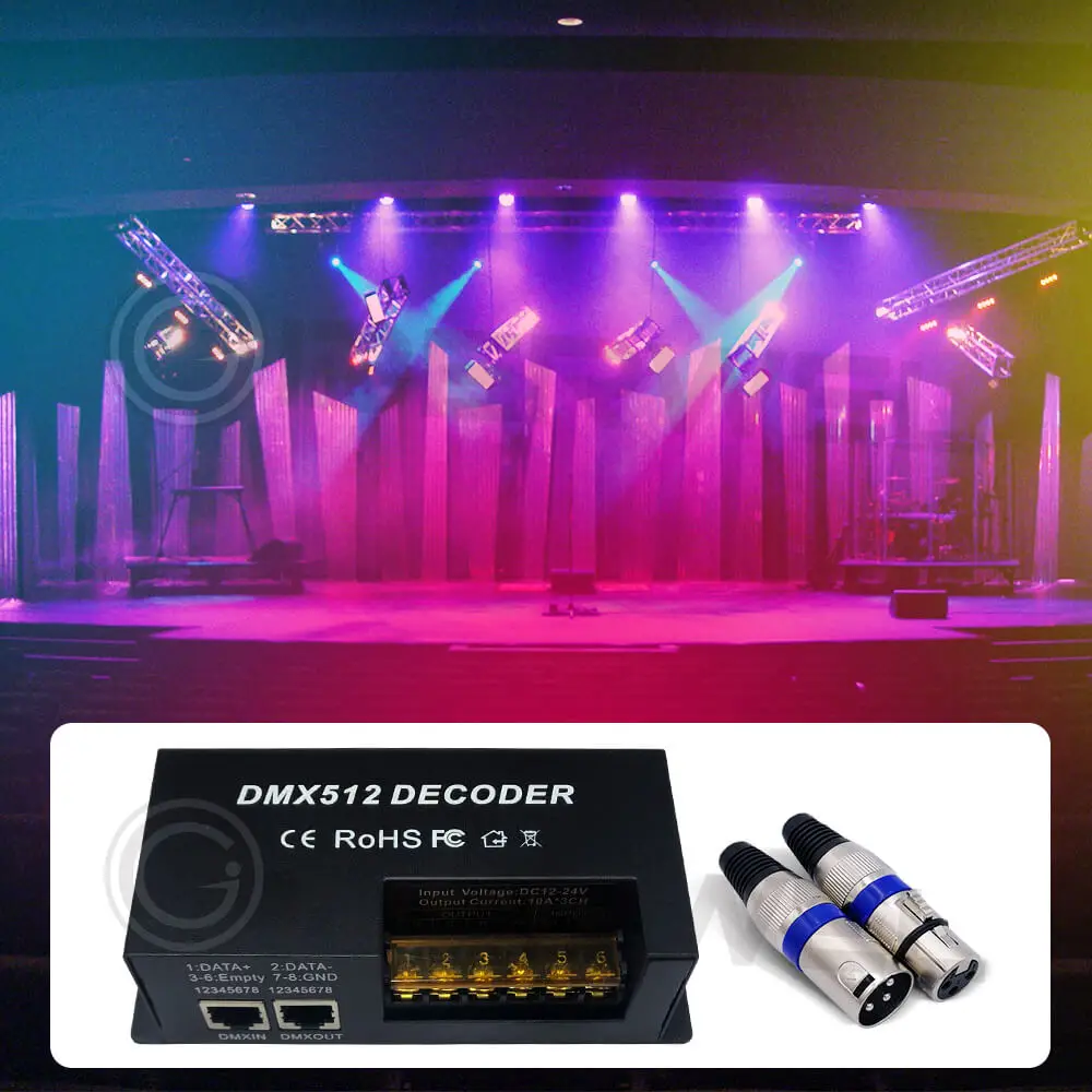 4 & 3 Channel RGBW DMX Decoder with RJ45 and XLR plug & DMX512 Dimmer Driver 20A for DC12-24V PWM LED Strip Light Controller