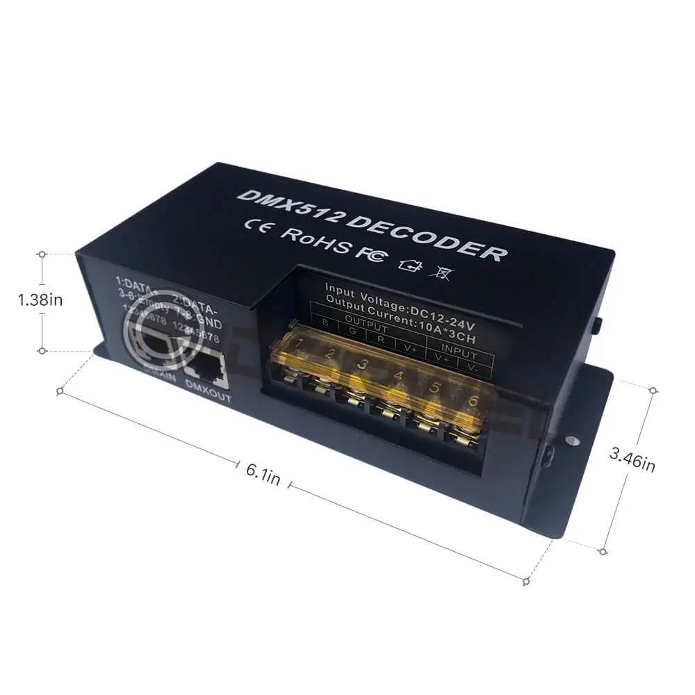 4 & 3 Channel RGBW DMX Decoder with RJ45 and XLR plug & DMX512 Dimmer Driver 20A for DC12-24V PWM LED Strip Light Controller