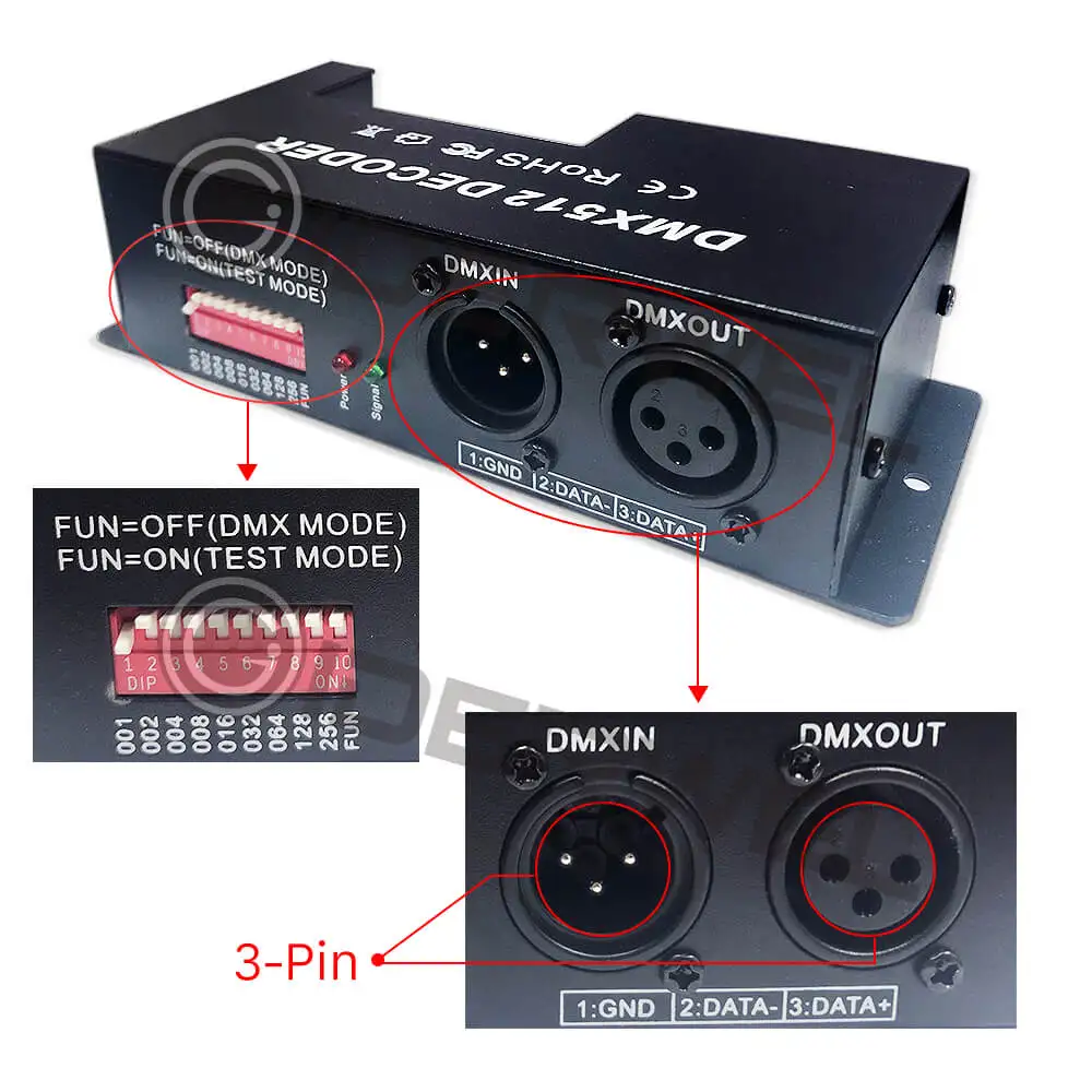4 & 3 Channel RGBW DMX Decoder with RJ45 and XLR plug & DMX512 Dimmer Driver 20A for DC12-24V PWM LED Strip Light Controller