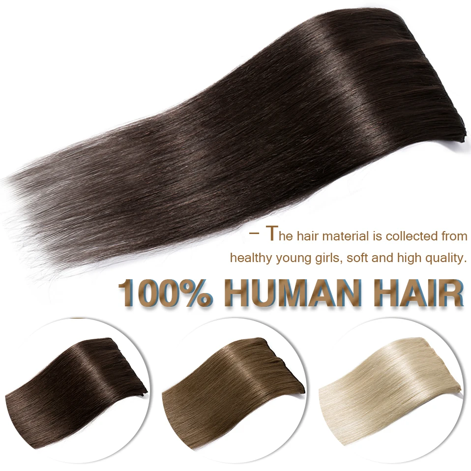 S-noilite 65g Clip In Hair Extensions Human Hair Natural Extension Hair Clips 7Pcs/Set 15"-22" Full Head Clip In Natural Hair