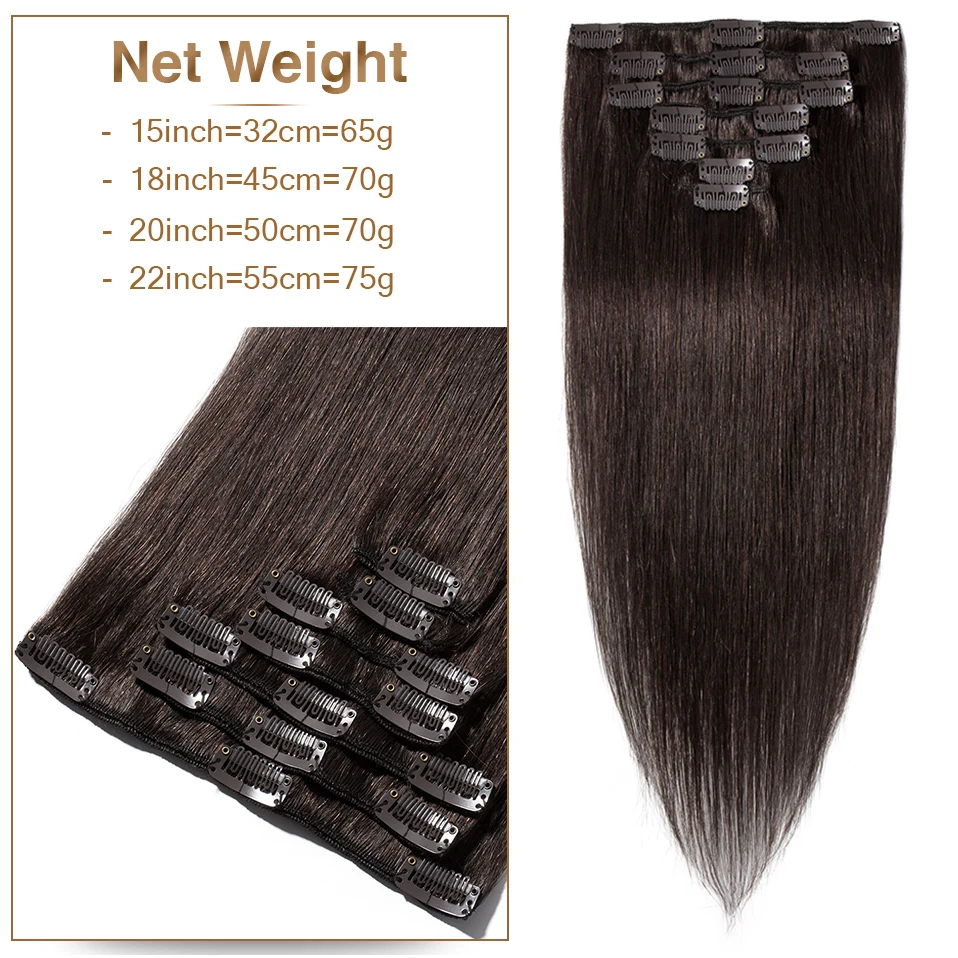 S-noilite 65g Clip In Hair Extensions Human Hair Natural Extension Hair Clips 7Pcs/Set 15"-22" Full Head Clip In Natural Hair