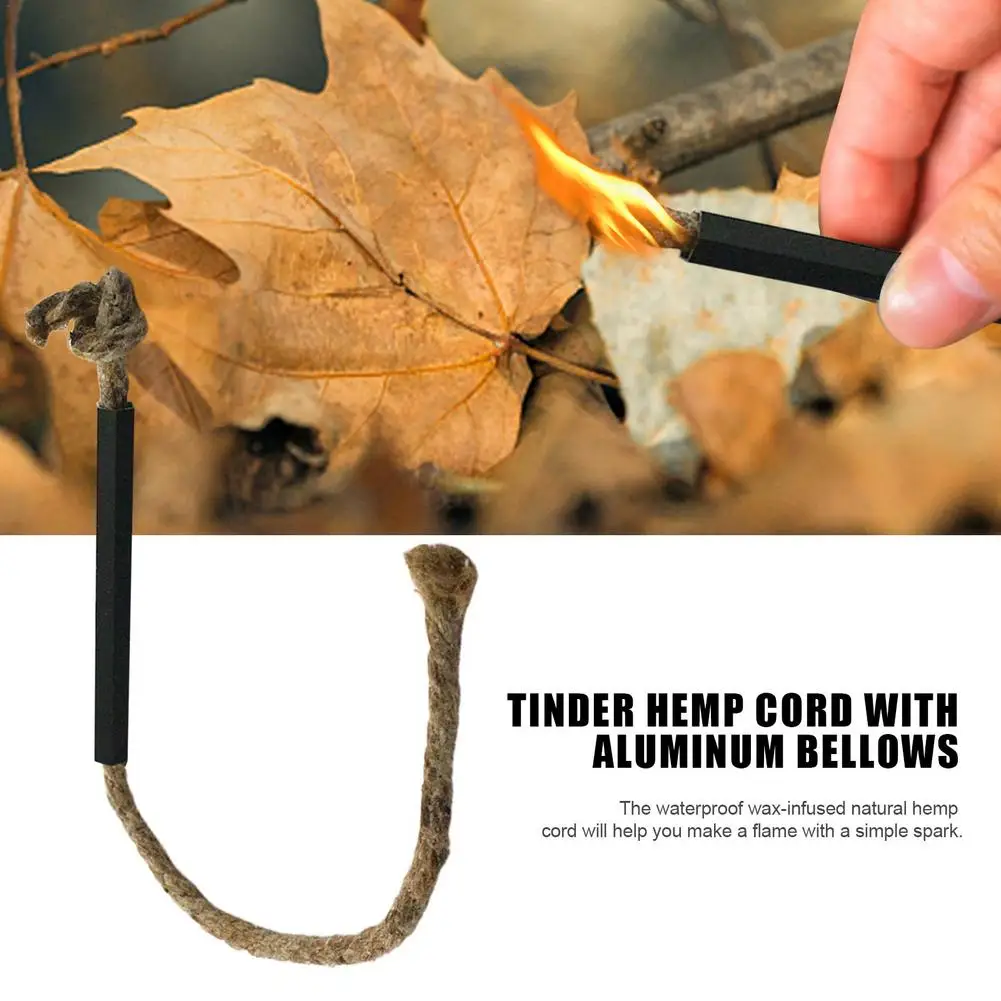 Tinder Cord With Aluminum Bellows Waterproof Wax Wick Portable Wick Hemp Cord For Outdoor Survival