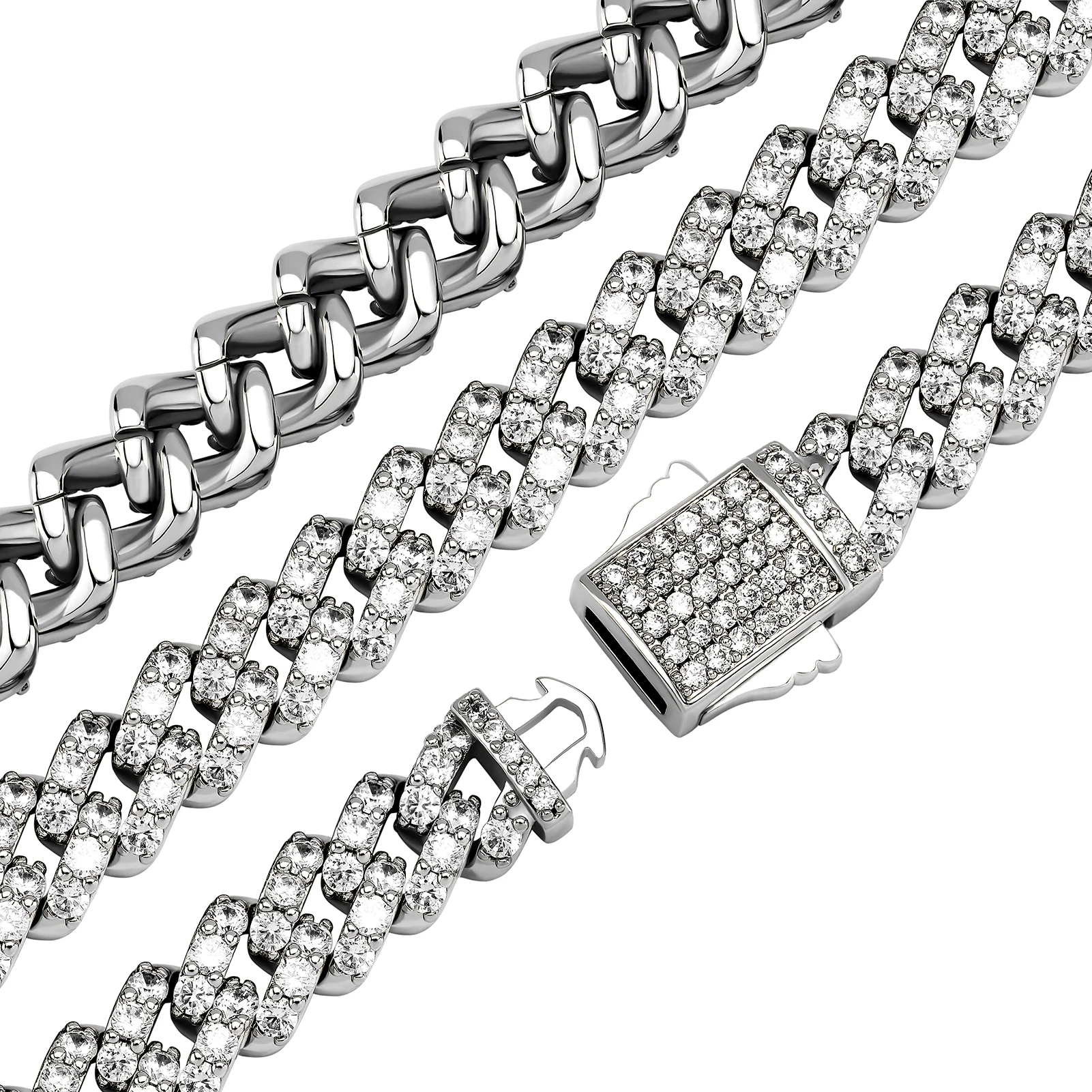 JINAO NEW 8mm Ice Cravejado Cubic Zircon Miami Charm Diamond Shaped Cuban Chain Iced Necklace Men and Women Jewelry For Gift