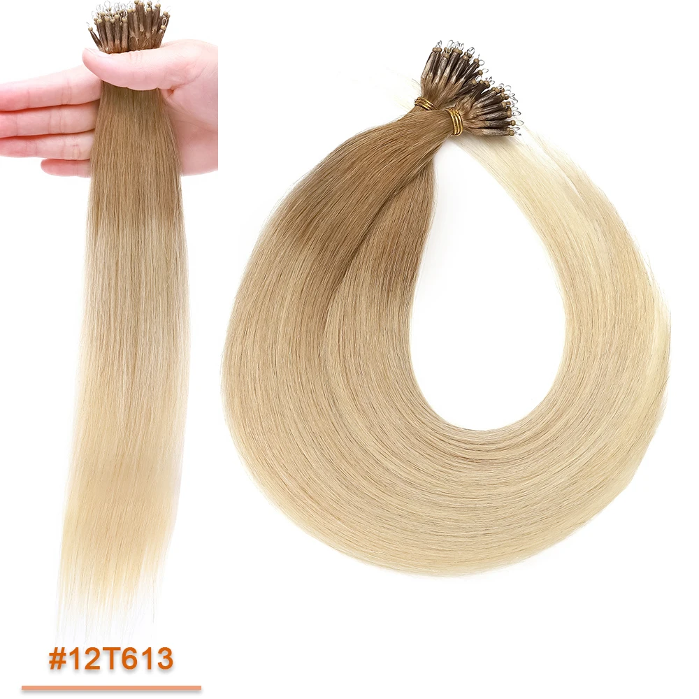 SEGO 1g/s 50 Strands Real Human Hair Nano Ring Hair Extensions Machine Remy Pre-Bonded Straight Micro Beads Nano Tip 16''-24''
