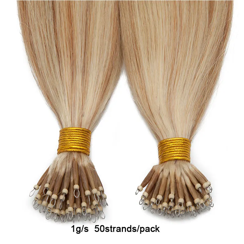 SEGO 1g/s 50 Strands Real Human Hair Nano Ring Hair Extensions Machine Remy Pre-Bonded Straight Micro Beads Nano Tip 16''-24''