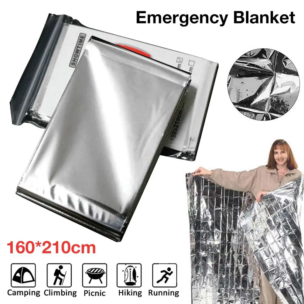 160x210cm Emergency Blanket Tear Resistant Windproof Sun Protection Thermal Insulation Blanket Outdoors Hiking Survival Aid