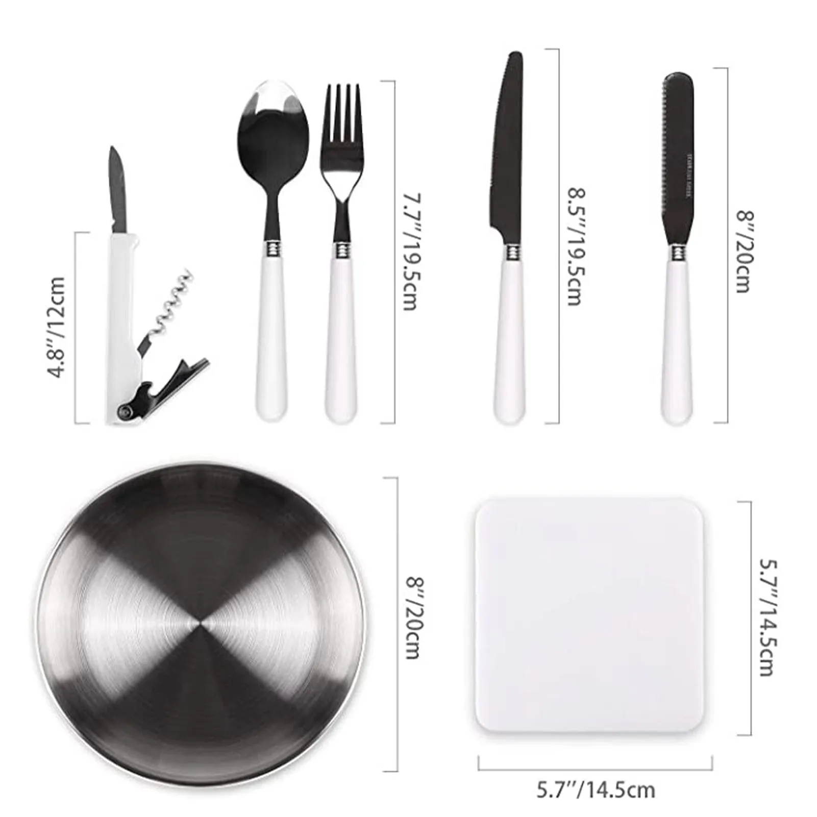 Camping Silverware Kit Stainless Steel Plate Spoon Wine Opener Fork Napkin Outdoor Picnic Kitchen BBQ Travel Utensil Picnic Set