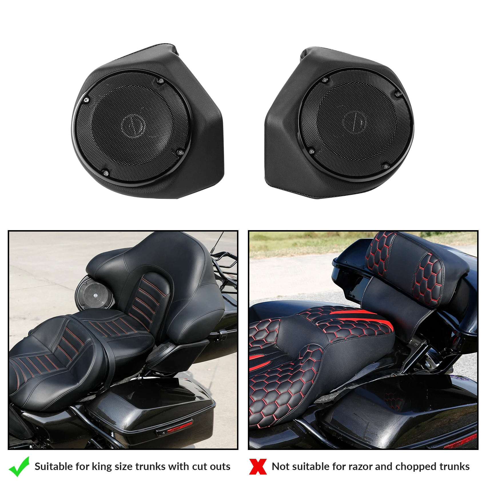 6-1/2" King Trunk Rear Speakers For Harley Touring Street Glide Road King 2014-2023 2018 2019 Motorcycle
