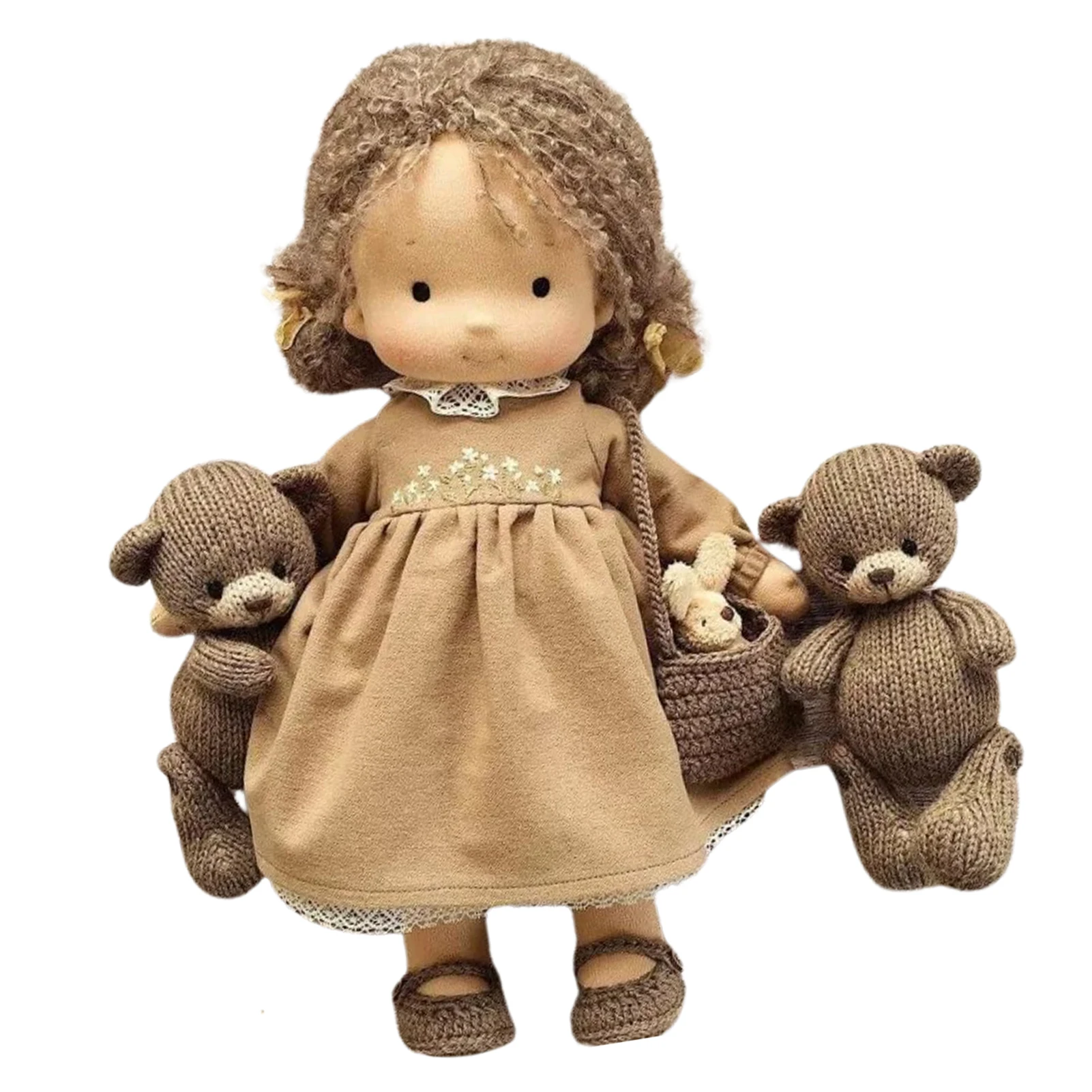 25/30cm Cartoon Cute Doll Knitting Wool Hair Head Girl Dolls With Dress Clothes Handmade Soft Stuffed Doll Girls Best Gift