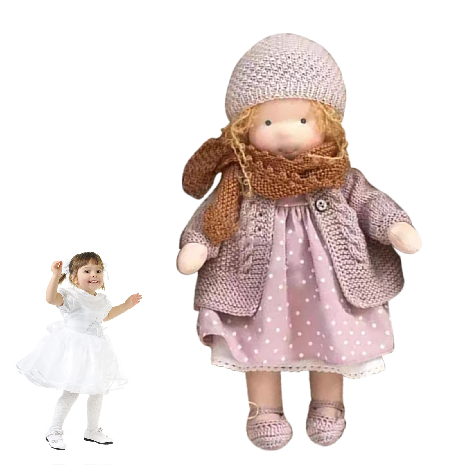 25/30cm Cartoon Cute Doll Knitting Wool Hair Head Girl Dolls With Dress Clothes Handmade Soft Stuffed Doll Girls Best Gift