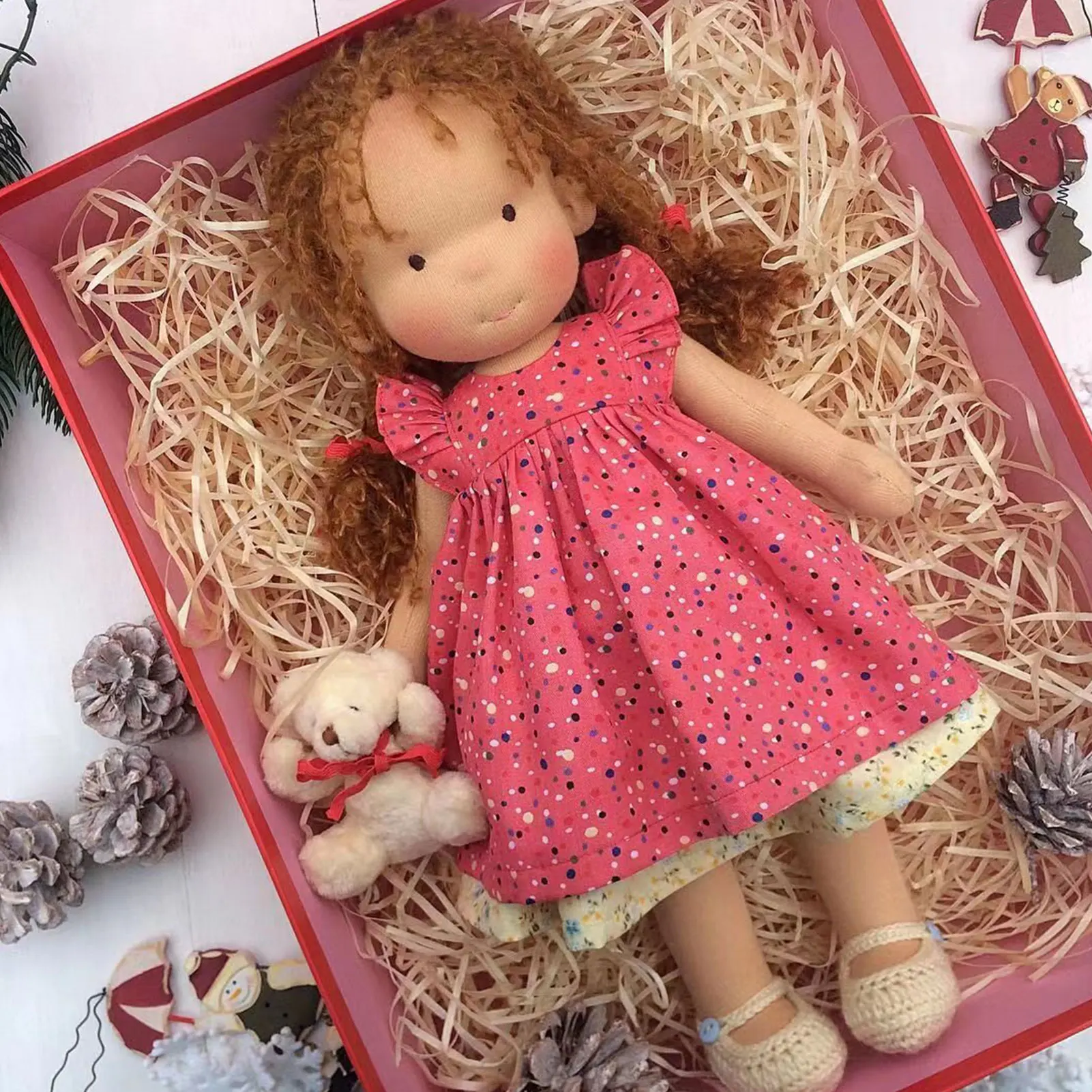 25/30cm Cartoon Cute Doll Knitting Wool Hair Head Girl Dolls With Dress Clothes Handmade Soft Stuffed Doll Girls Best Gift