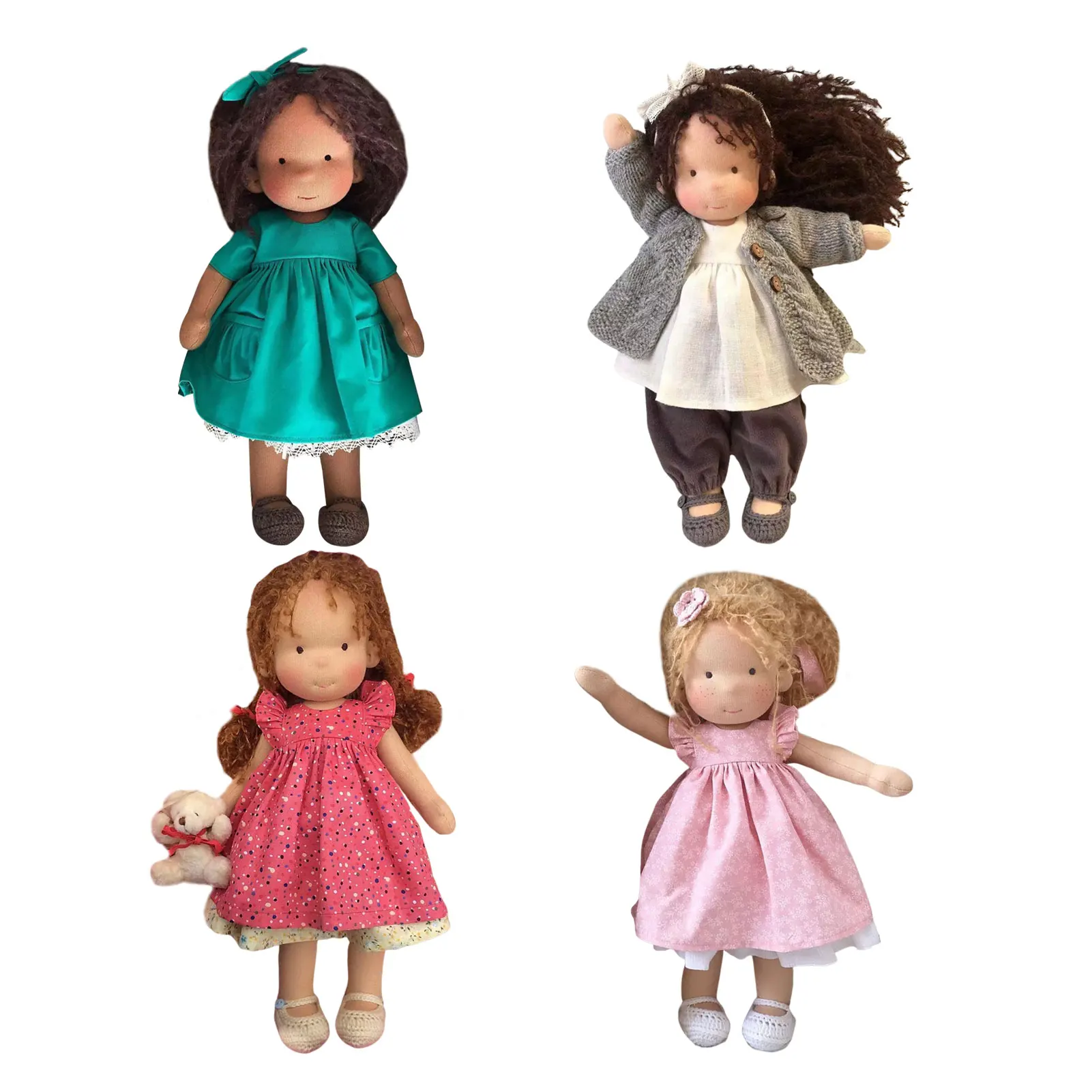 25/30cm Cartoon Cute Doll Knitting Wool Hair Head Girl Dolls With Dress Clothes Handmade Soft Stuffed Doll Girls Best Gift