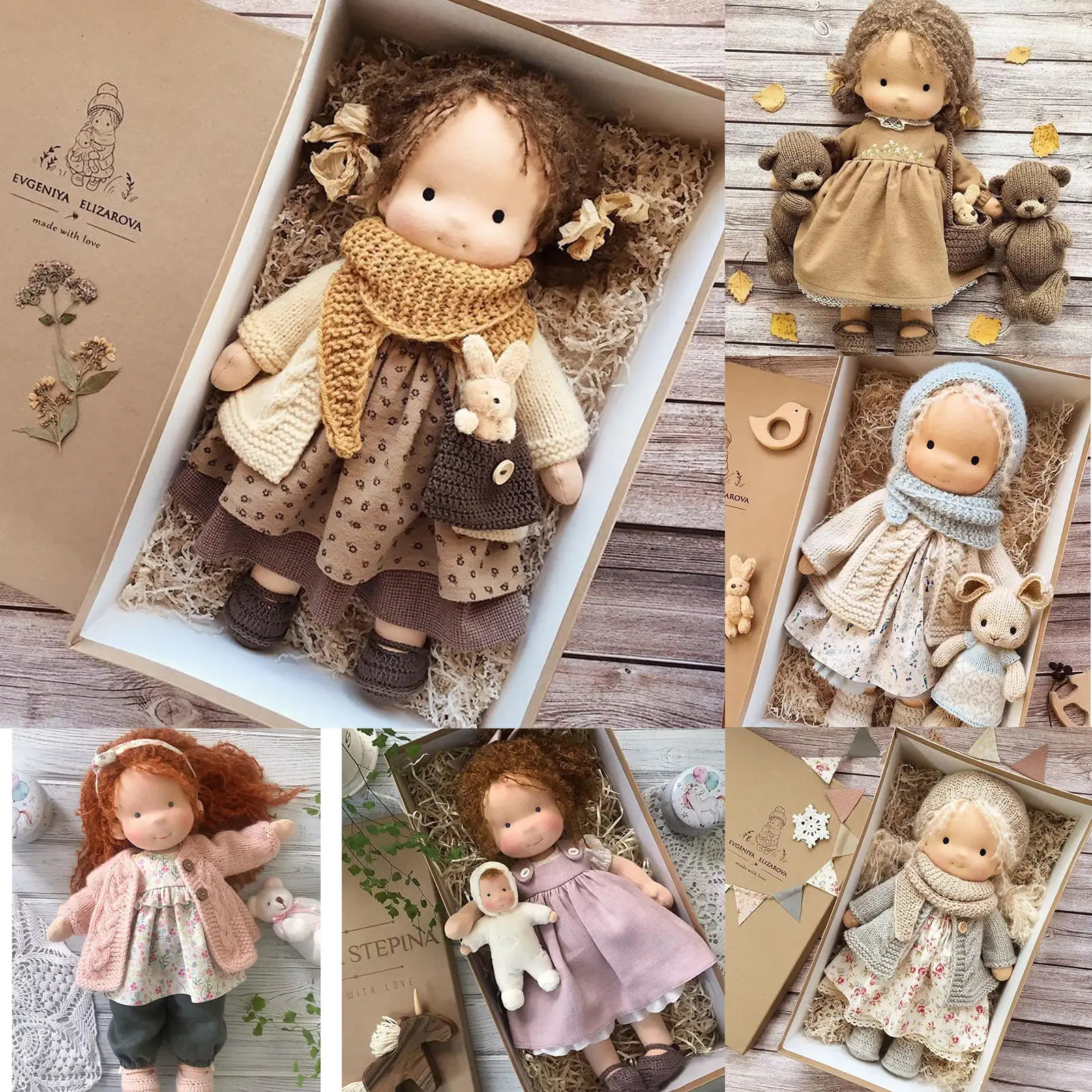 25/30cm Cartoon Cute Doll Knitting Wool Hair Head Girl Dolls With Dress Clothes Handmade Soft Stuffed Doll Girls Best Gift
