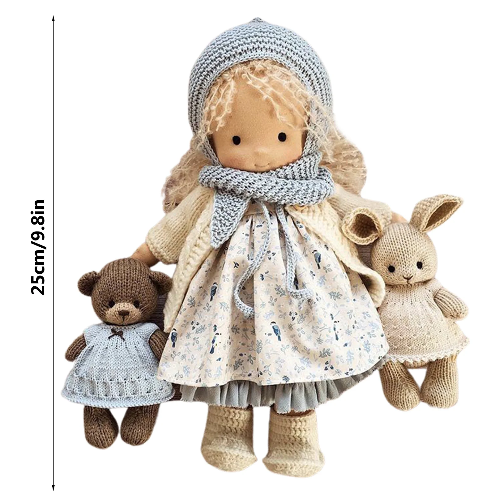 25/30cm Cartoon Cute Doll Knitting Wool Hair Head Girl Dolls With Dress Clothes Handmade Soft Stuffed Doll Girls Best Gift