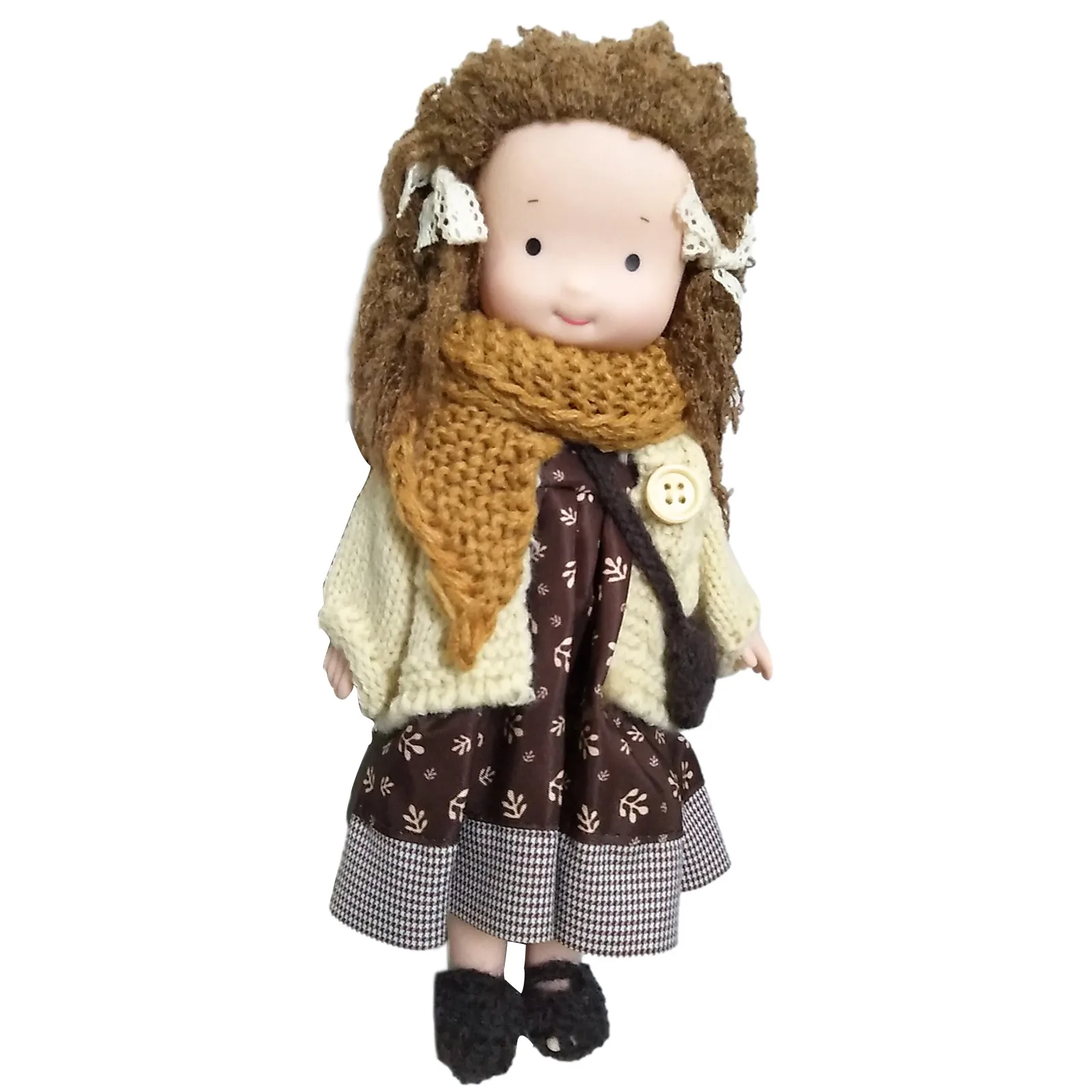 25/30cm Cartoon Cute Doll Knitting Wool Hair Head Girl Dolls With Dress Clothes Handmade Soft Stuffed Doll Girls Best Gift