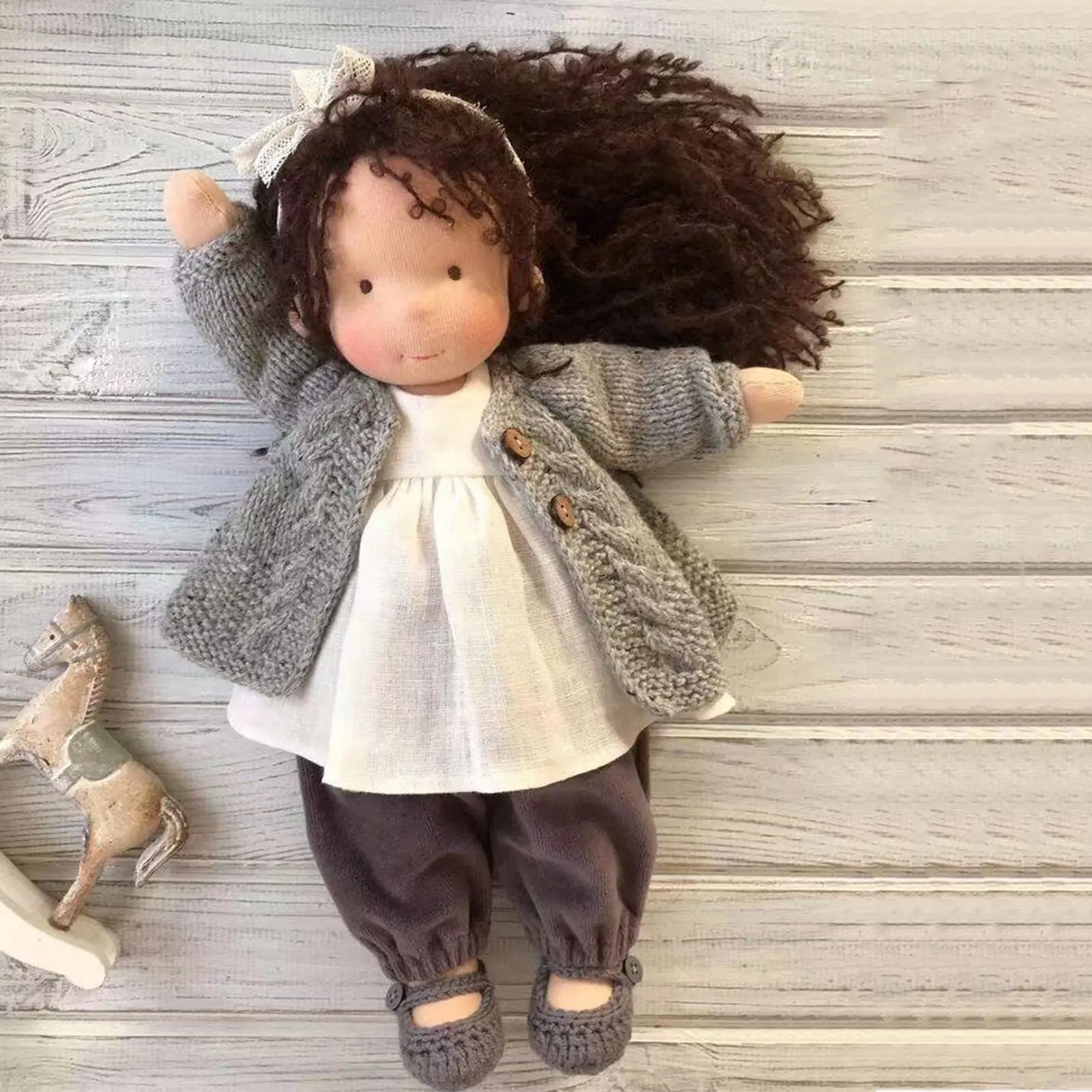 25/30cm Cartoon Cute Doll Knitting Wool Hair Head Girl Dolls With Dress Clothes Handmade Soft Stuffed Doll Girls Best Gift