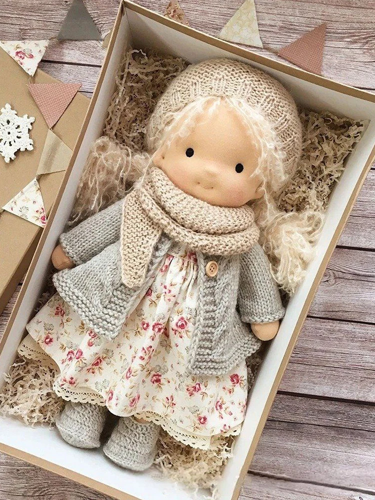 25/30cm Cartoon Cute Doll Knitting Wool Hair Head Girl Dolls With Dress Clothes Handmade Soft Stuffed Doll Girls Best Gift