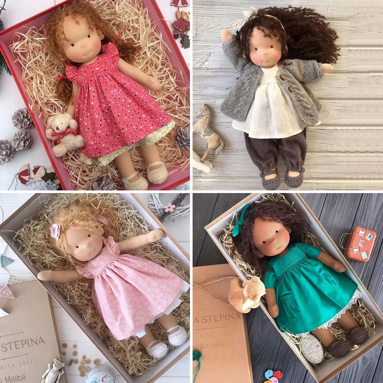 25/30cm Cartoon Cute Doll Knitting Wool Hair Head Girl Dolls With Dress Clothes Handmade Soft Stuffed Doll Girls Best Gift