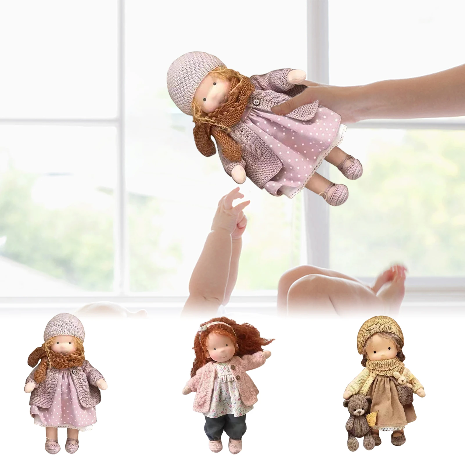25/30cm Cartoon Cute Doll Knitting Wool Hair Head Girl Dolls With Dress Clothes Handmade Soft Stuffed Doll Girls Best Gift