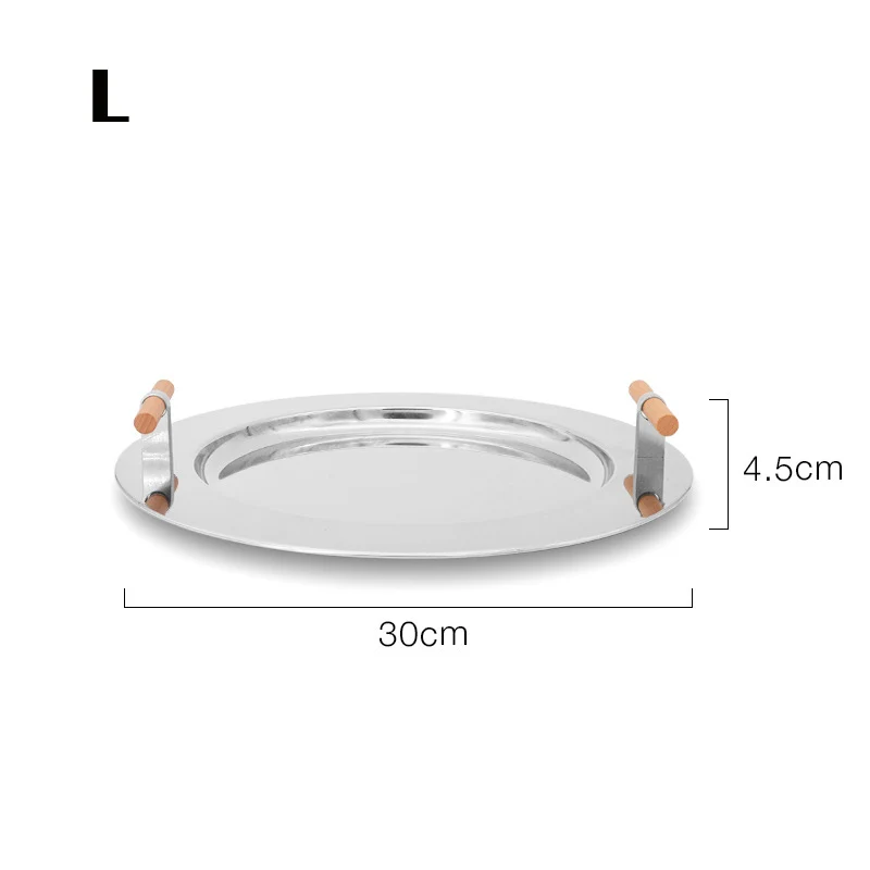 Stainless Steel Round Tray Nordic Wood Handle Storage Put Tea Cup Plate Jewelry Display Serving Tray Cosmetic Storage organizer
