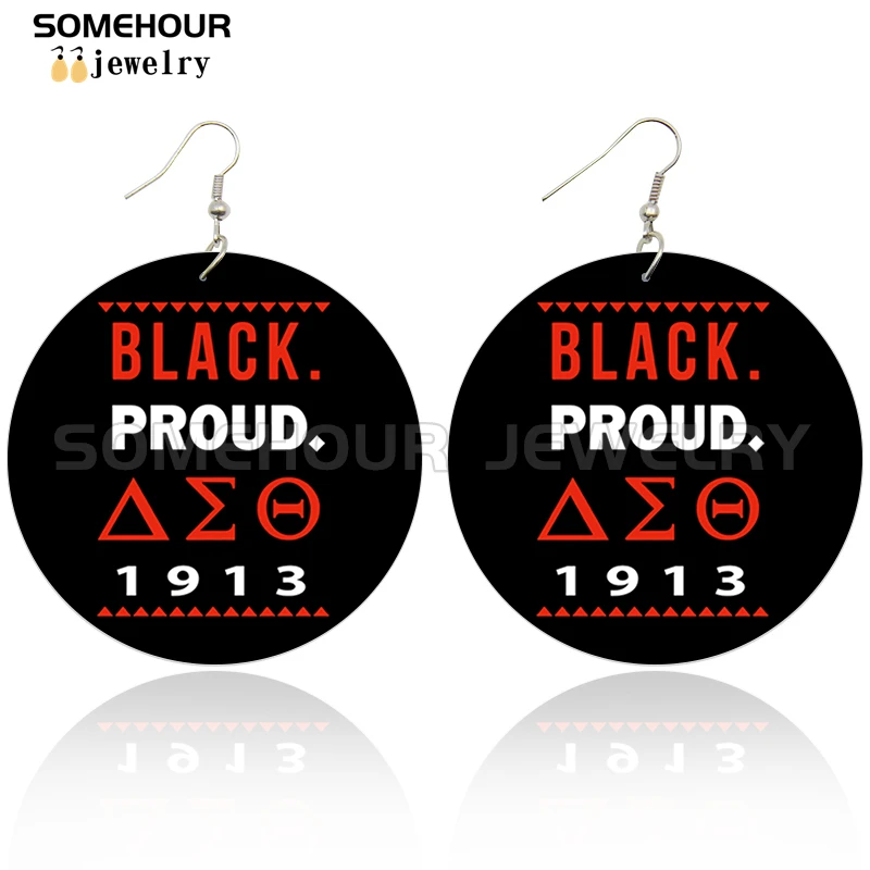 SOMEHOUR Afro Girl Black Sorority History Wooden Drop Earrings Inspired Saying Print African Loops Dangle Jewelry For Women Gift