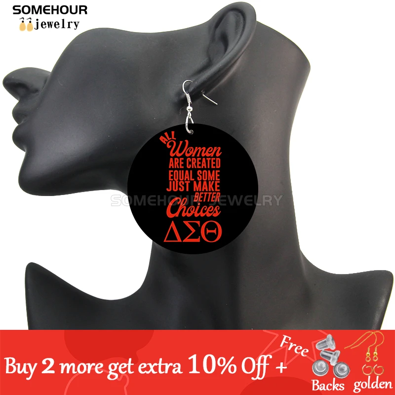 SOMEHOUR Afro Girl Black Sorority History Wooden Drop Earrings Inspired Saying Print African Loops Dangle Jewelry For Women Gift