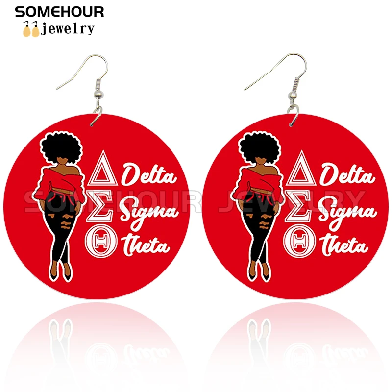 SOMEHOUR Afro Girl Black Sorority History Wooden Drop Earrings Inspired Saying Print African Loops Dangle Jewelry For Women Gift