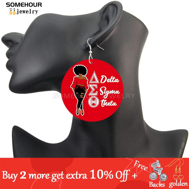 SOMEHOUR Afro Girl Black Sorority History Wooden Drop Earrings Inspired Saying Print African Loops Dangle Jewelry For Women Gift