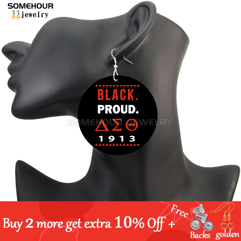 SOMEHOUR Afro Girl Black Sorority History Wooden Drop Earrings Inspired Saying Print African Loops Dangle Jewelry For Women Gift