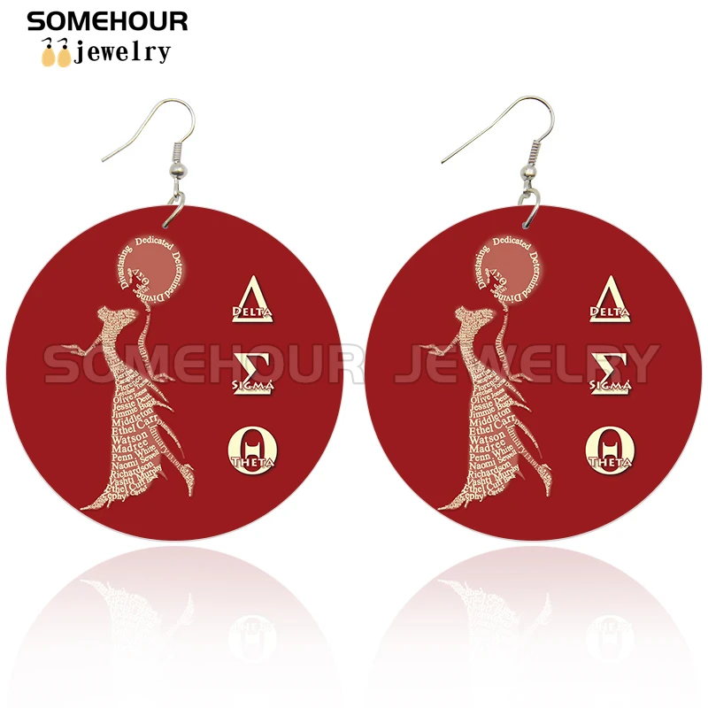 SOMEHOUR Afro Girl Black Sorority History Wooden Drop Earrings Inspired Saying Print African Loops Dangle Jewelry For Women Gift