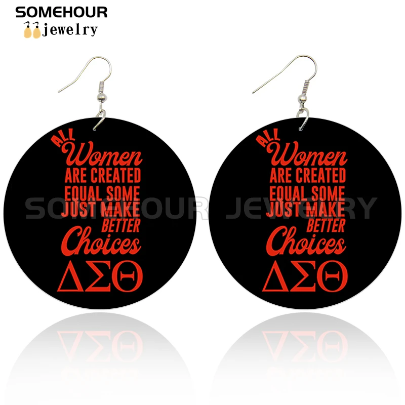 SOMEHOUR Afro Girl Black Sorority History Wooden Drop Earrings Inspired Saying Print African Loops Dangle Jewelry For Women Gift