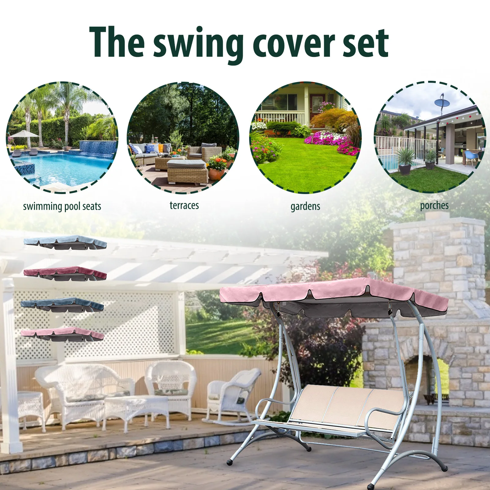 Garden Swing Canopy Top Cover Waterproof Outdoor Swing Chair Hammock Canopy Roof Canopy Replacement Swing Chair Sun-shading