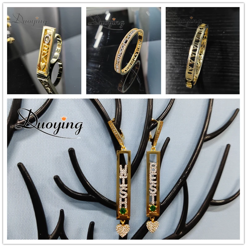 Duoying DIY Slider Charms Earring Custom Name Bracelets Bangle Zirconia Letters Zodiac Personalized Necklace Name DIY Jewelry