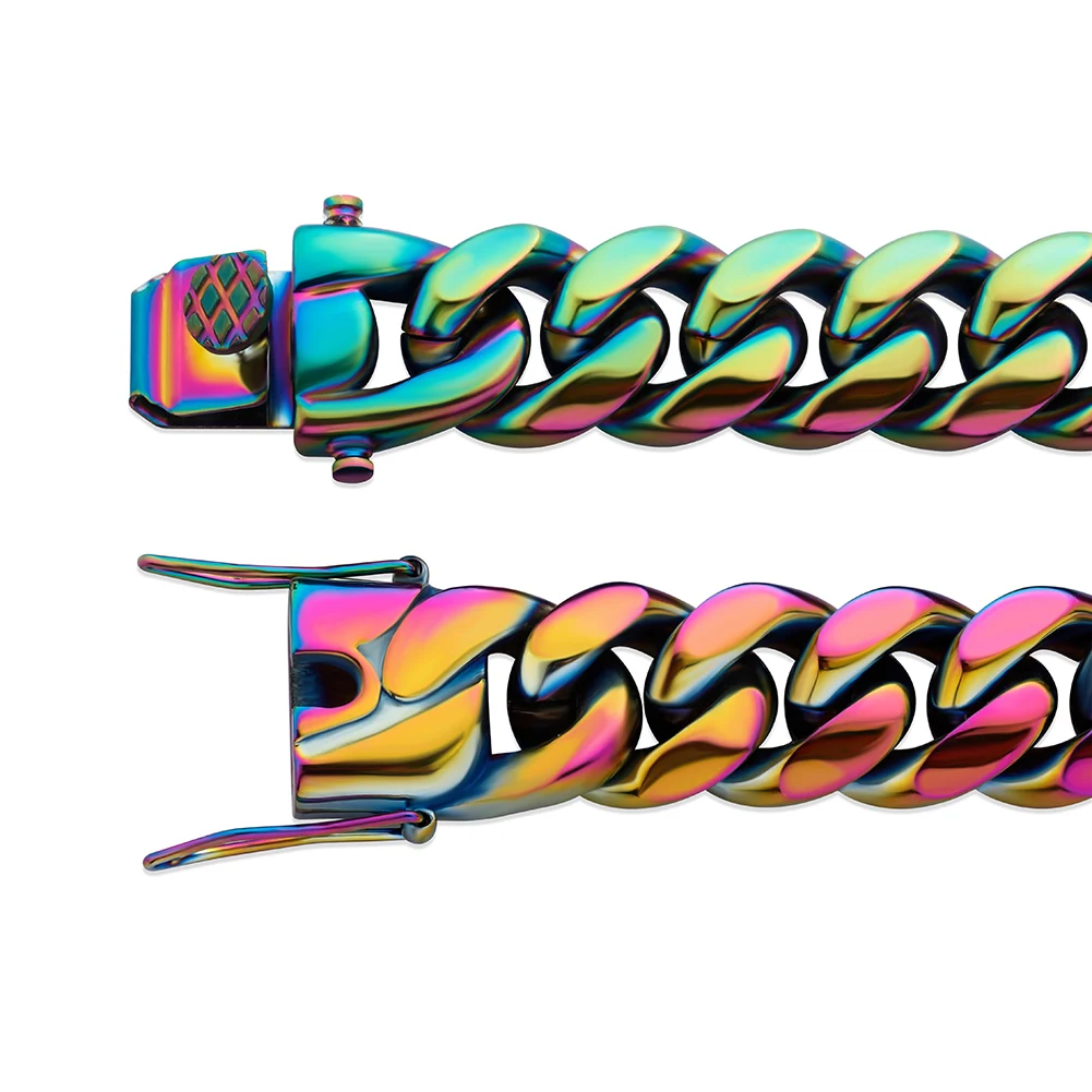 GUCY 10mm and 14mm Rainbow Color Mens Hip Hop Stainless Steel Cuban Chain Jewelry Hip Hop Necklace