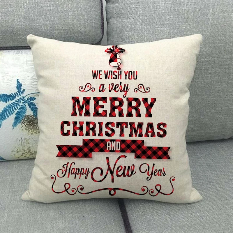 Linen Christmas Cushion Cover, Pillow Cover, Sofa Cushions, Xmas Decor, Home, New Year, 45x45cm