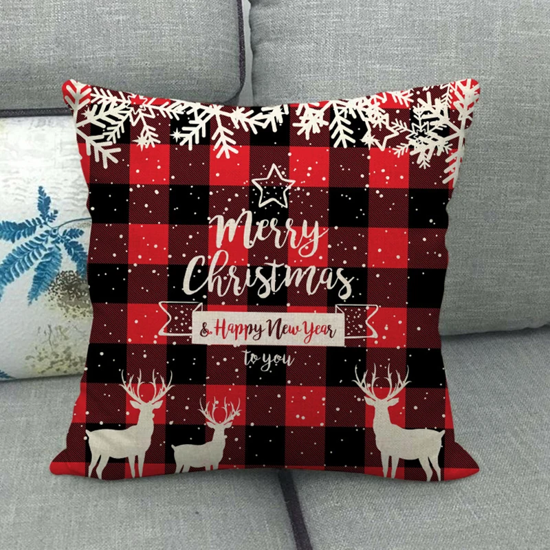 Linen Christmas Cushion Cover, Pillow Cover, Sofa Cushions, Xmas Decor, Home, New Year, 45x45cm