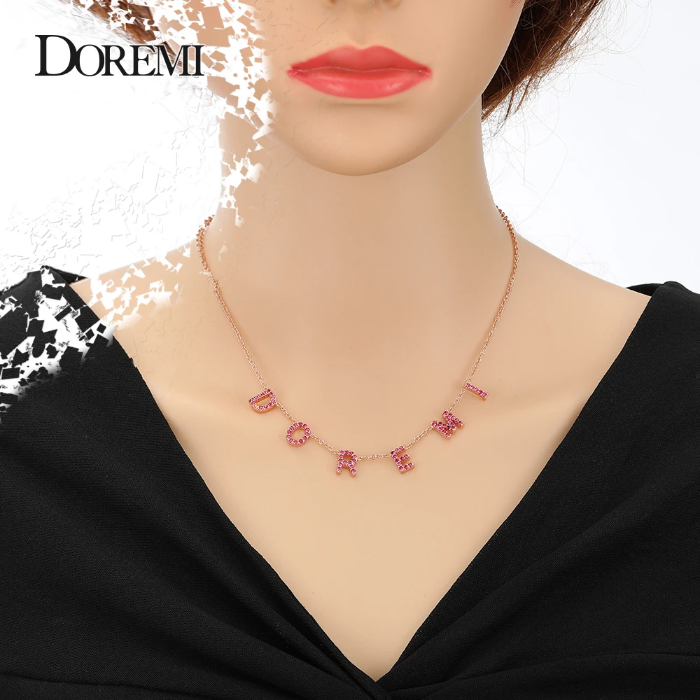 DOREMI 9mm 5color Personalized Custom CZ Stone Crystal Name Necklace for Woemn Choker chain Letter Necklaces Custom Jewelry Gift