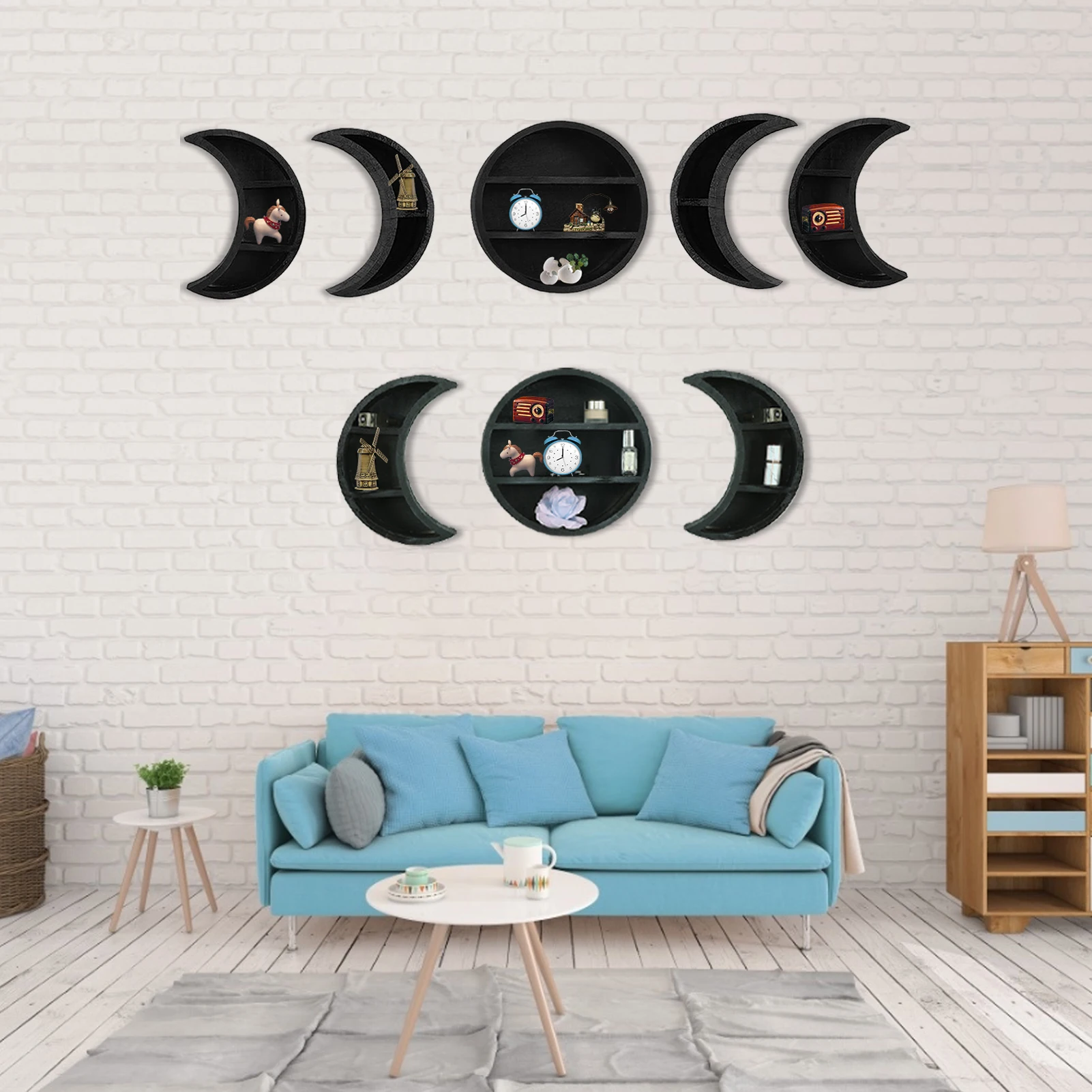 Wooden Moon Shelves Bohemian Moon Cycle Change Bathroom Wall Shelf Essential Oil Storage Rack Home Decoration Accessories