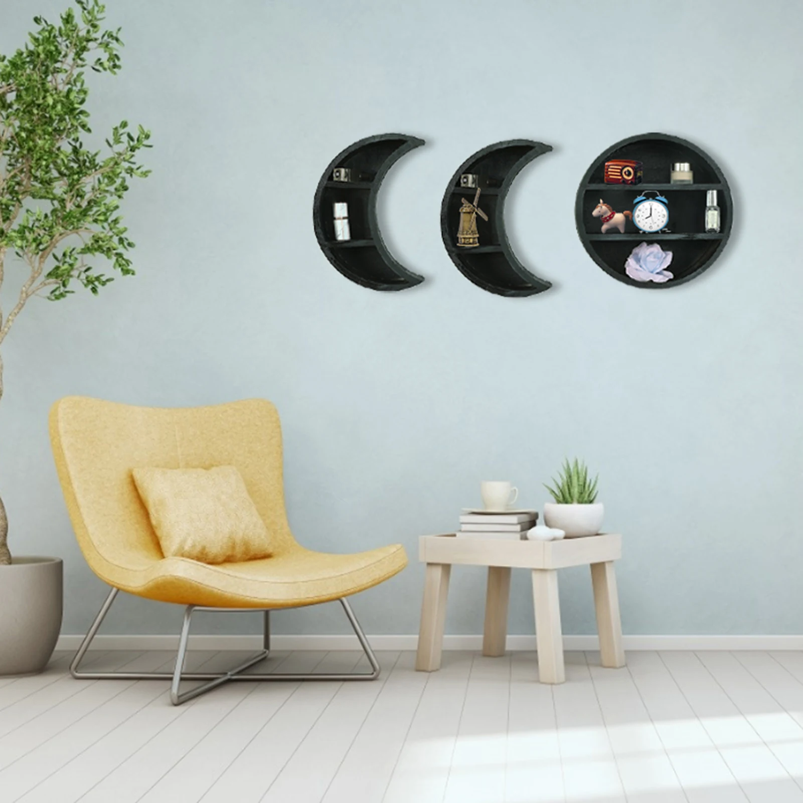 Wooden Moon Shelves Bohemian Moon Cycle Change Bathroom Wall Shelf Essential Oil Storage Rack Home Decoration Accessories