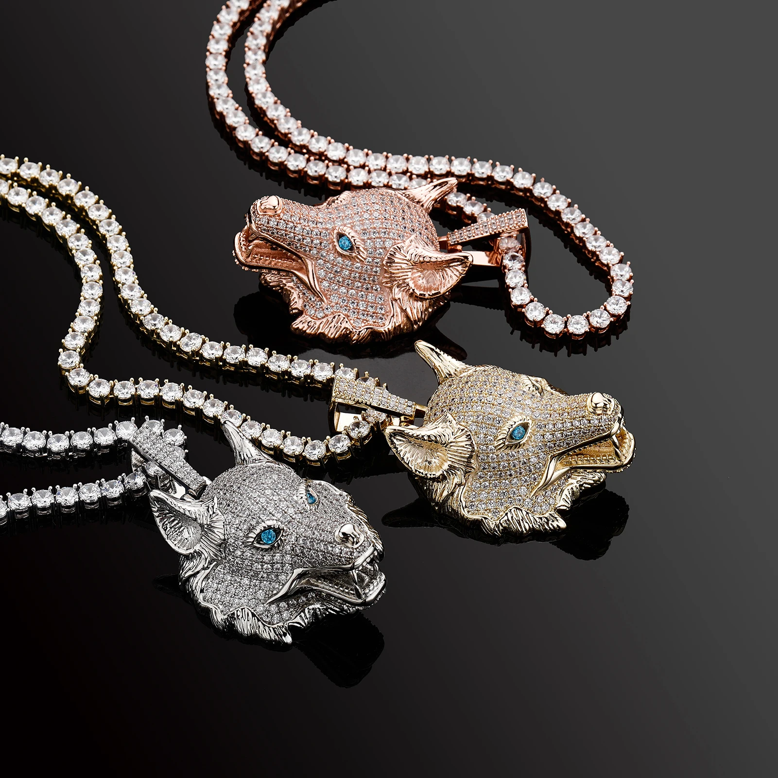 GUCY New Gold Silver Color Animal Wolf Head Pendant With Full Iced Out AAAA Cubic Zirconia Hip Hop Necklace Jewelry For Gift