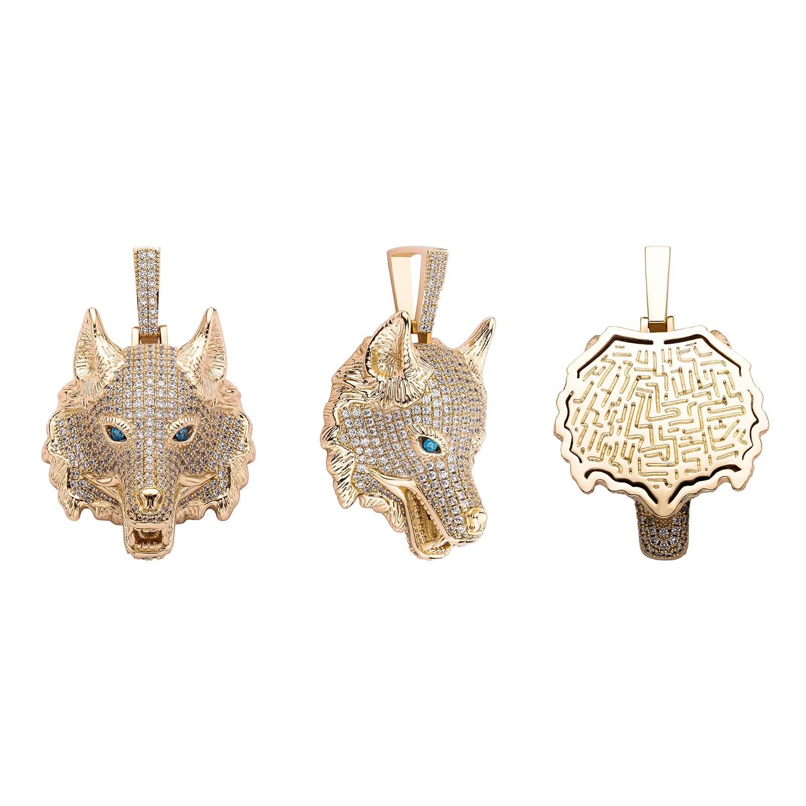 GUCY New Gold Silver Color Animal Wolf Head Pendant With Full Iced Out AAAA Cubic Zirconia Hip Hop Necklace Jewelry For Gift
