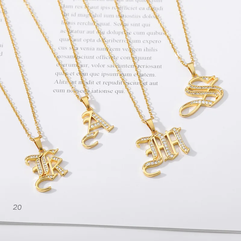 DUOYING Old English Font A-Z Initial Zircon Letters Custom Name Necklace Letter Chain Custom Necklace Family Gift