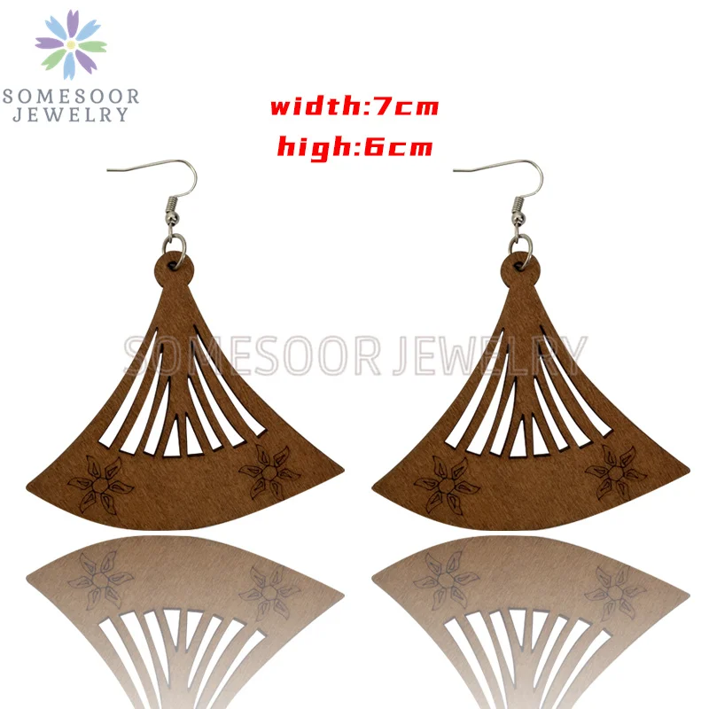 SOMESOOR Dark Brown Geometric Engraved African Wooden Drop Earrings Afrocentric Ethnic Bohemian Dangle Jewelry For Women Gifts