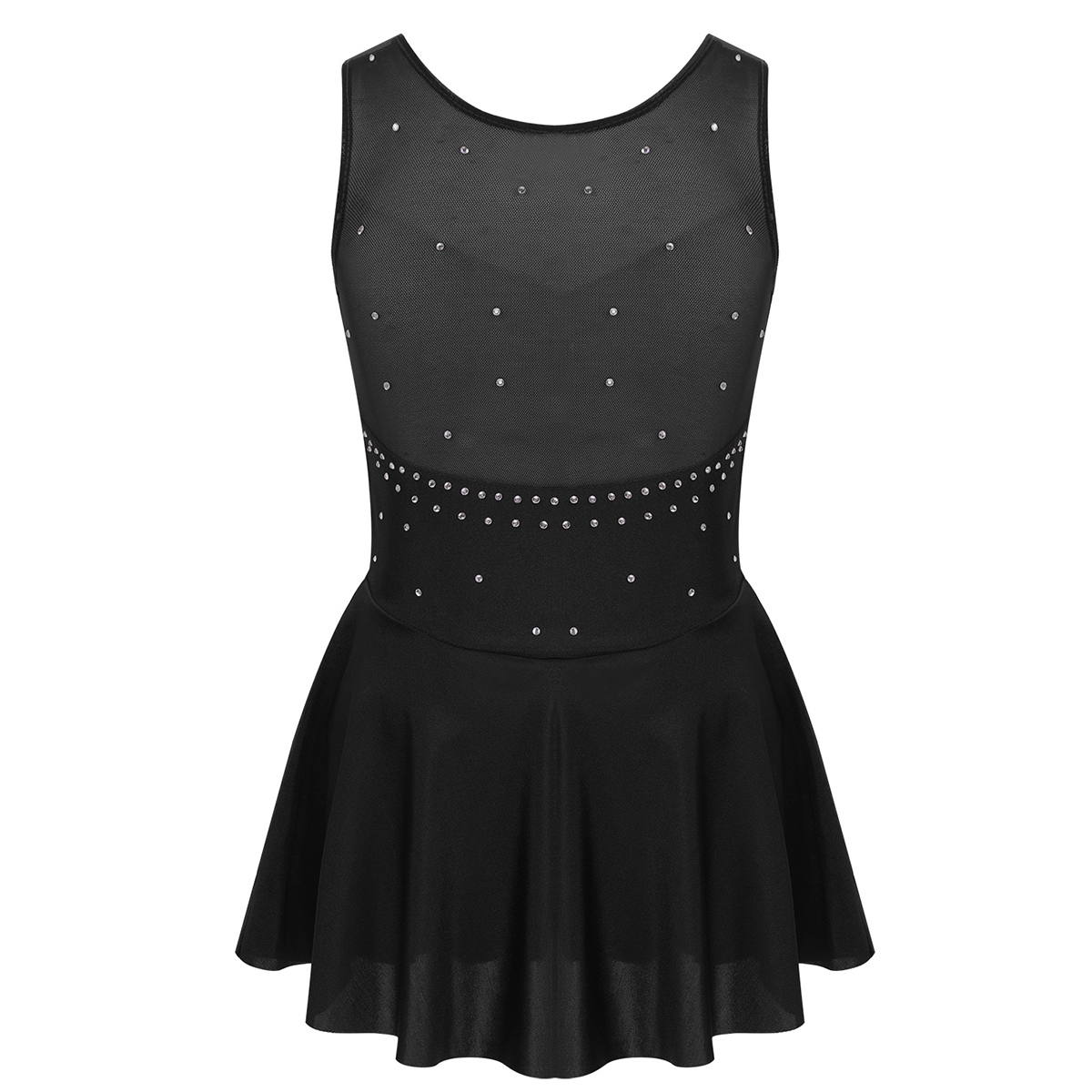 Kids Girls Ballet Dance Dress Gymnastics Workout Sparkly Rhinestone Back Figure Skating Ballerina Dress for Stage Performance