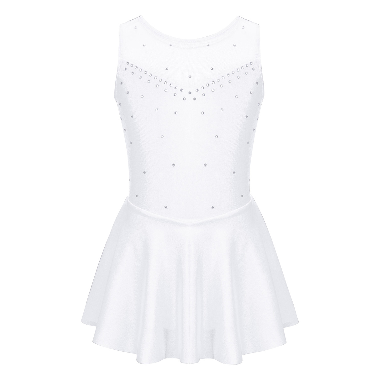 Kids Girls Ballet Dance Dress Gymnastics Workout Sparkly Rhinestone Back Figure Skating Ballerina Dress for Stage Performance